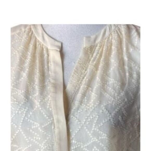 Rebecca Taylor Womens Cream Sheer Clip Dot Textured Silk Blend V Neck Top Size 4 - Picture 2 of 6